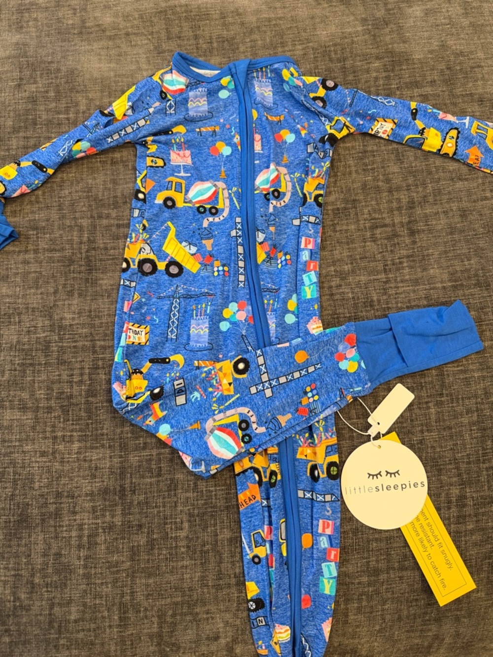 Little Sleepies Blue Construction Vehicles Zipper Footed One-Piece